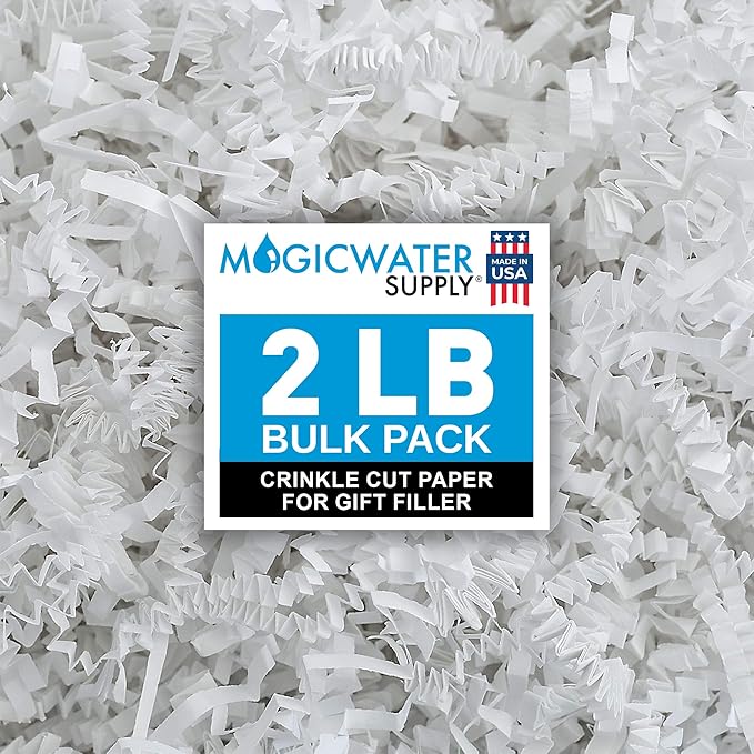MagicWater Crinkle Cut Paper for Gift Baskets - 2LB White - Perfect for Shredded Paper Filler, Basket Filler, Gift Boxes, Bridesmaid Gifts, Halloween Stuffers & More – Ideal for All Occasions