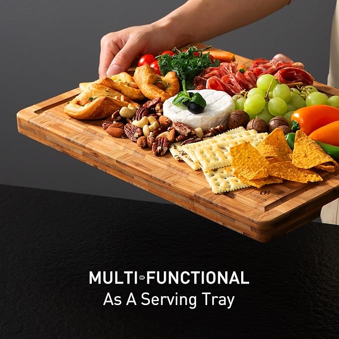 2 Pack Heavy Duty Bamboo Cutting Board Set Non Slip Over Sink Solid End Grain Thick Wood Chopping Board Extra Large Big Small Best Organic Hardwood Wooden Kitchen Essential New Home Housewarming Gift