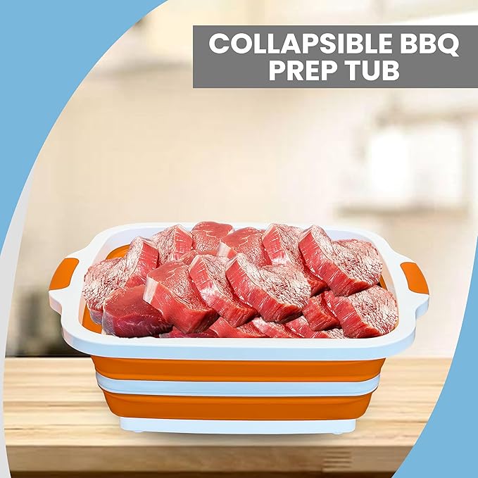 BBQ Prep Tub, 16L Multifunctional Camping Cutting Board with lid, Meat Prep Tub for Meal Prep Marinating Food, Marinating Container with Lid, Collapsible Food Storage Containers
