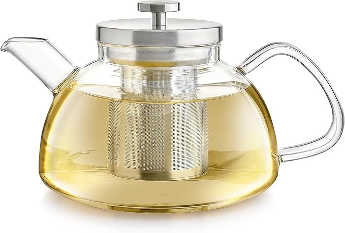 Teabloom Balance Borosilicate Glass Tea Kettle & Teapot – Stovetop-Safe, 40oz – Deep Loose Tea Infuser for Hot & Iced Tea – Elegant & Versatile Design for Tea Connoisseurs