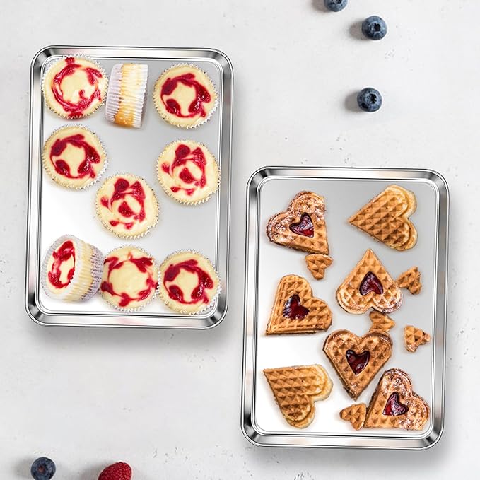 Homikit 2 Pack Baking Sheet, 10 x 8 Inch Stainless Steel Cookie Tray Set for Cooking Toasting, Small Metal Toaster Oven Baking Pan Non Stick, Rustproof & Mirror Finish, Dishwasher Safe