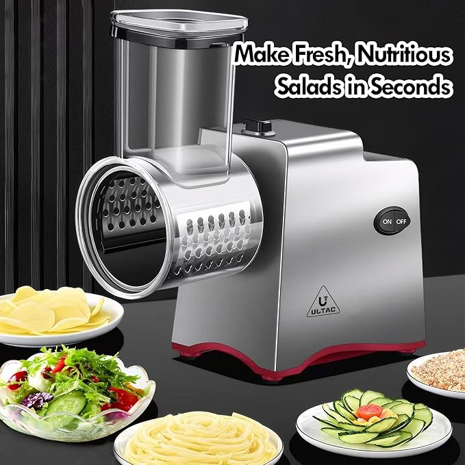 ULTACElectric Cheese Grater,Electric Cheese Grater for Block Cheese with 7 Different Shapes of Blades, 250W Electric Slicer Shredder, Electric Salad Machine for Cheeses, Fruits, Vegetables