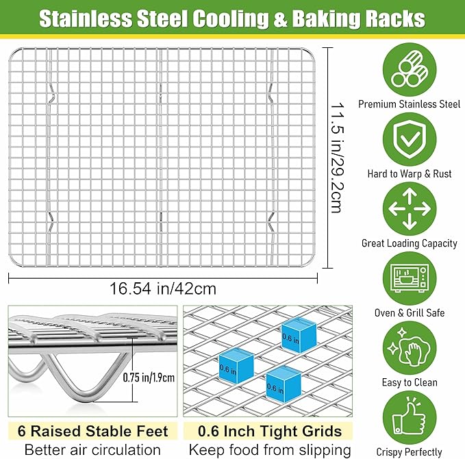 Homikit 2 Pack Cooling Racks, 16.5 x 11.5 Inch Stainless Steel Large Baking Rack Set for Cooking Roasting Grilling, Bacon Bread Pizza Oven Wire Racks Fit 18x13 Half Sheet, Heavy Duty & Dishwasher Safe