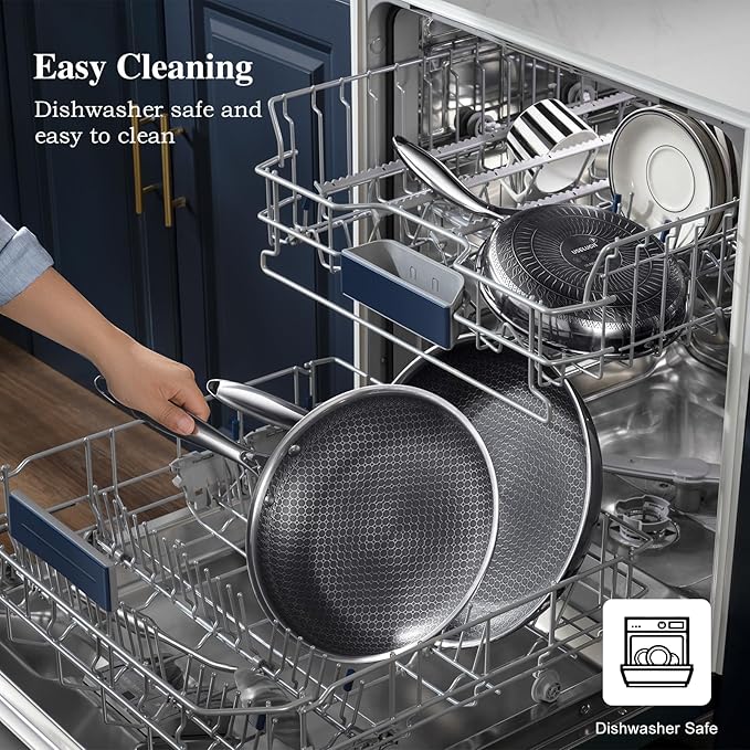 Cookware Set, Hybrid Skillets and Frying Pans Set(8+10+12inch), PFOA Free Kitchen set Dishwasher and Oven Safe Induction Compatible Stainless Steel Skillets