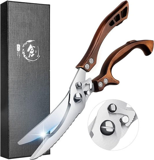 Heavy Duty Poultry Shears with Serrated Edge - For Chicken, Bone, Meat, Turkey, Fish - No Rust, Spring Loaded, Stainless Steel Kitchen Scissors