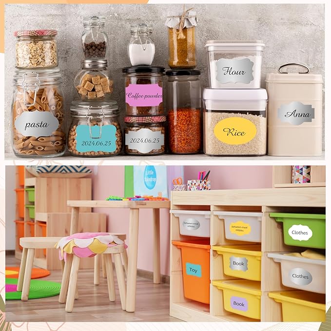 Silver Labels Stickers, 250 PCS 3" x 2" Fancy Shape Stickers Labels for Storage Box or Food Jars Holiday Present Stickers Christmas Gift Tags Stickers