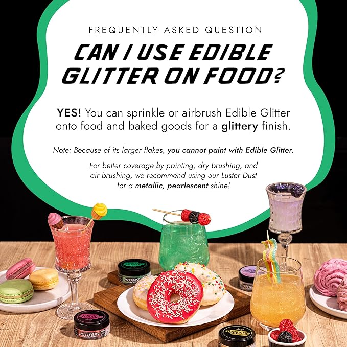 MONÉGASQUE Eden Green Edible Glitter for Drinks 10g – Edible Glitter for Cakes & Cocktails – Food Coloring Spray for Halloween Cake Decorations – Cocktail Drink Shimmer – Green Sprinkles for Cake