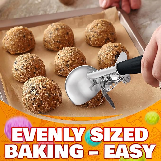 1 Oz Ice Cream Scoop with Trigger #30 - Versatile 1 Oz Scoop for Gelato, Cookie Dough Baking, Sorbet & Meatballs - Rust-Resistant Stainless Steel, Easy to Clean in Dishwasher, Non-Slip Handle