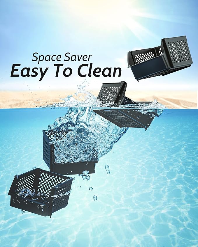 Skywin TidyFriend Stackable Storage Bins for Pantry, 4 Pack Stackable Bins For Organizing Food, Kitchen, and Bathroom Essentials (Black)