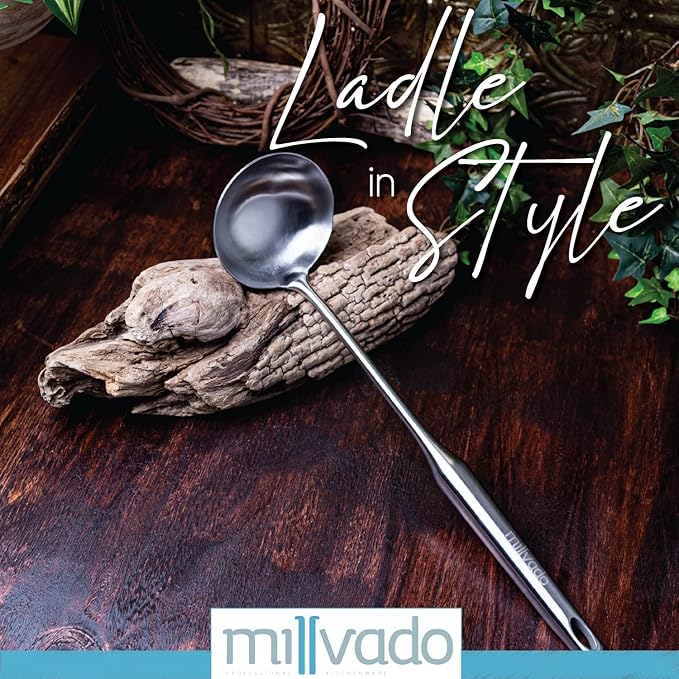 Soup Ladle, Stainless Steel Ladle, 15" Ladles for Serving or Cooking, Dishwasher Safe, Heavy Duty Durable Metal, Kitchen Ladel