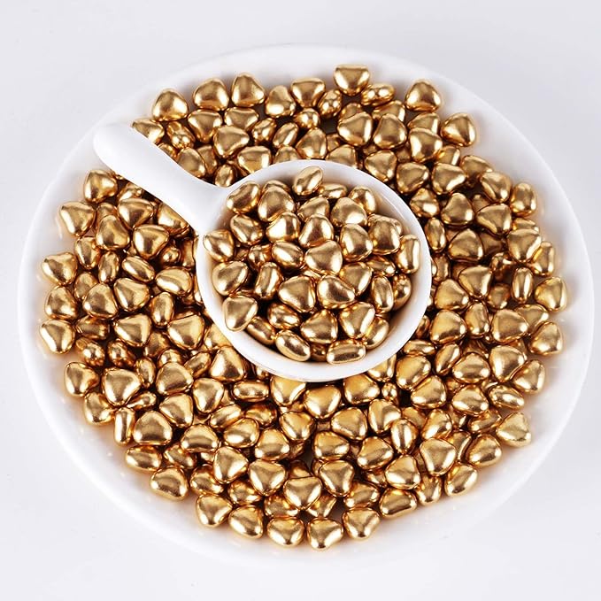 Kasvan Gold Heart Shapes Sprinkles - Edible Candy Pearls 100g/3.58 Oz, Mix Size, Baking Cake Decorations, Ice Cream Toppings and Cookie Decorating, Wedding Party Chirstmas Supplies (Gold)
