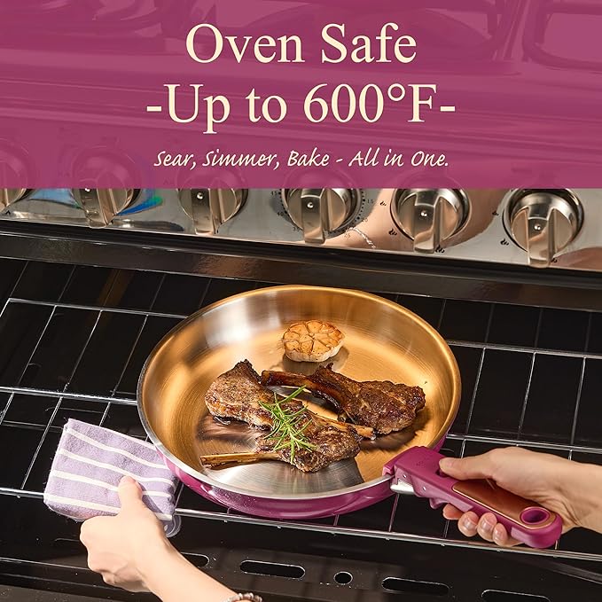 CAROTE 19pcs Tri-Ply Stainless Steel Cookware Set with Detachable Handle, Pots and Pans Set, Induction Kitchen Cooking Sets, RV/Camping Cookware, Outer Ceramic Layer, Oven Safe, Violet Purple