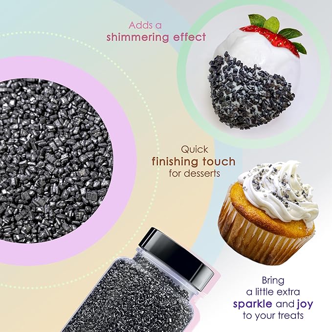 Bakerpan Pearlized Sugar Sprinkles for Baking - 5 Ounce - Sparkling Black Decorating Sugar Crystals for Cookies, Cake Pops, Ice Cream (Made in USA)