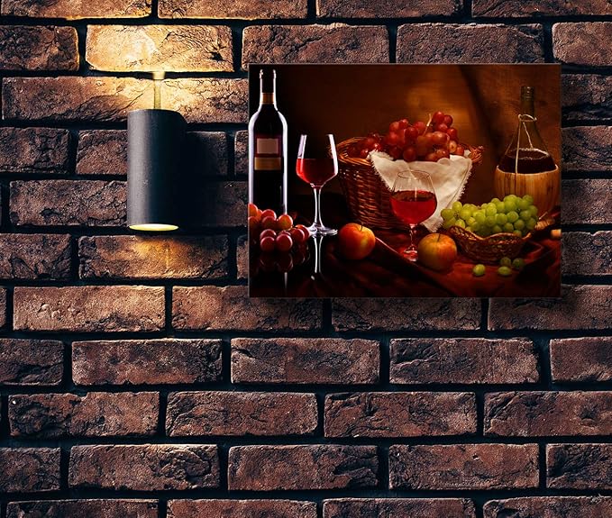 Looife Kitchen Still Life Canvas Wall Art, 30x20 Inch Gallery Wrapped Wine Cup with Grapes Picture Prints Wall Decor, Food Art Deco for Dining Room and Bar