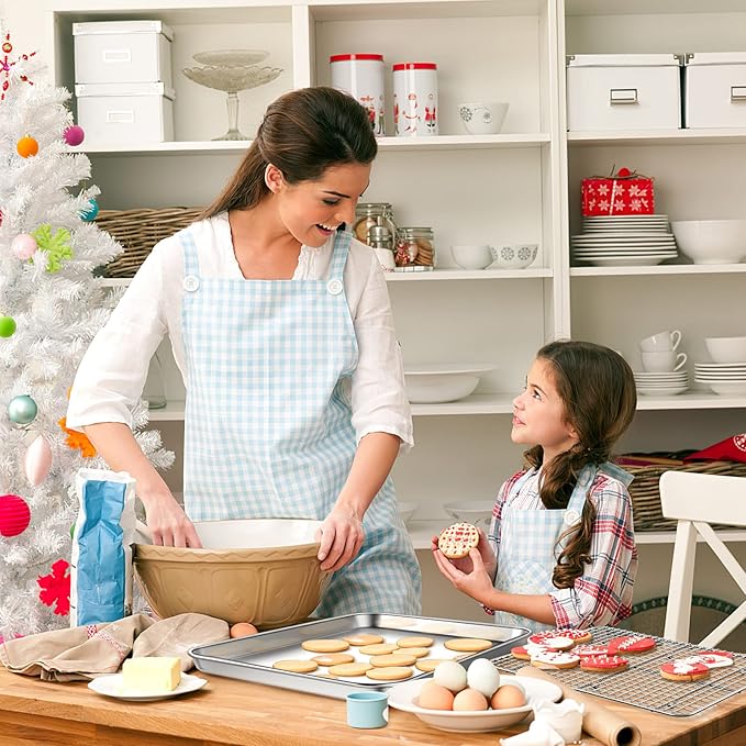 Baking Sheet with Cooling Rack Set [2 Sheets + 2 Racks], Deedro Stainless Steel Cookie Half Sheets Baking Pan Oven Tray with Rack, 16 x 12 x 1 Inch, Heavy Duty, Non-toxic, Dishwasher Safe