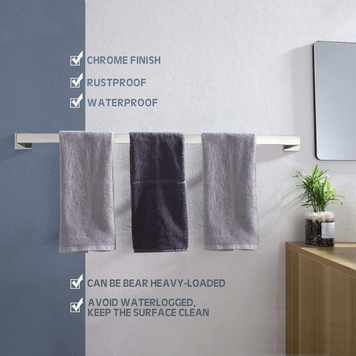 KOKOSIRI 36-Inch Single Towel Bar, Bathroom Kitchen Towel Holder, Wall Mounted SUS304 Stainless Steel Towel Rack, Polished Chrome, B4003CH-L36