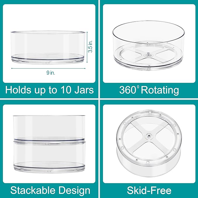 Sorbus 9 Inch Clear Lazy Susan Organizer, Turntable Organizer for Spice Organization for Cabinet, Lazy Susan Turntable for Kitchen, Home, Office, Closet, Classroom, Laundry Room Organization (2-Pack)