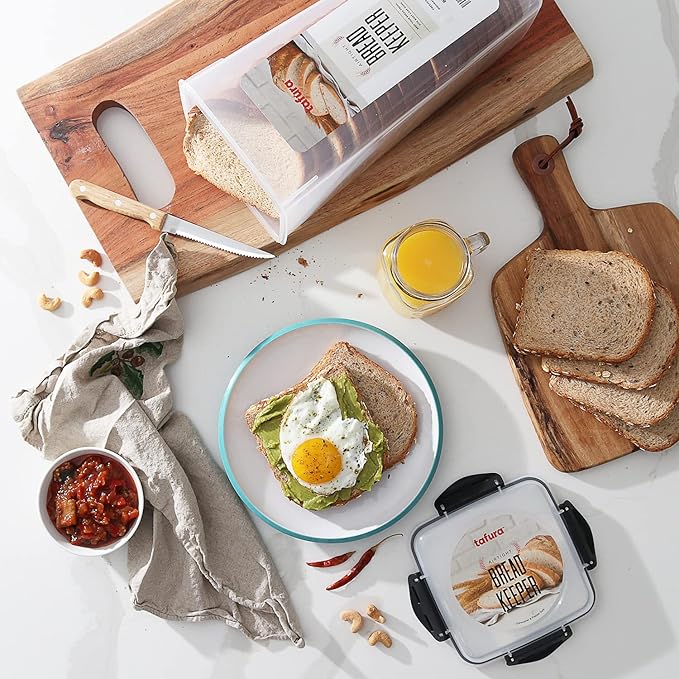 Tafura Bread Container - 2 Pack 5 Liter BPA Free Plastic Bread Box - Container/Holder for Homemade Loaves and Baked Goods with Black Airtight Lid