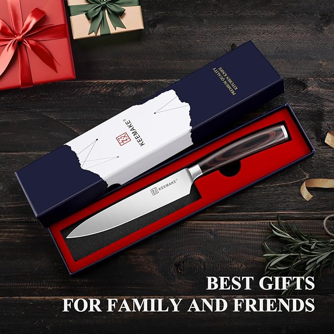 KEEMAKE Utility Knife 6 inch, Paring Knife with German High Carbon Stainless Steel 1.4116 Blade, Fruit Knife with Pakkawood Handle Small Kitchen Knives with Gift Box