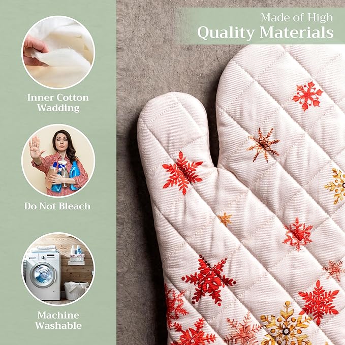 Maison d' Hermine Oven Gloves 100% Cotton Oven Mitt 7" x 13" with Loop Heat Resistant, BBQ, Cooking Gloves, Baking, Grilling, Kitchen, Handling Hot Pans (Pack of 1, Crystal Star)