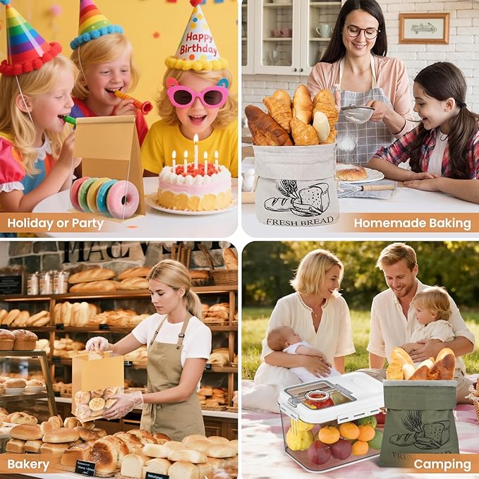 TomCare Larger Bread Box and 2 Pack Linen Bread Bags and 25 Pack Thicker Paper Bread Bags With Tin Ties for Homemade Sourdough Bread Food Storage Container Baking Supplies for kitchen Countertop