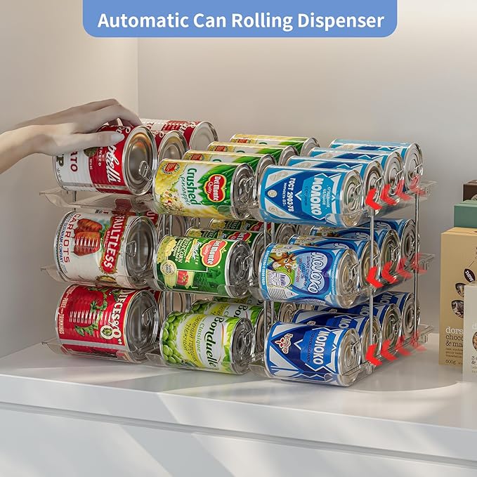 Can Organizer for Pantry Free combination Can Dispenser,Clear 3 Tier Storage Rack for 36 Cans Suitable for Cabinet Pantry Fridge Countertop (3 * 3)