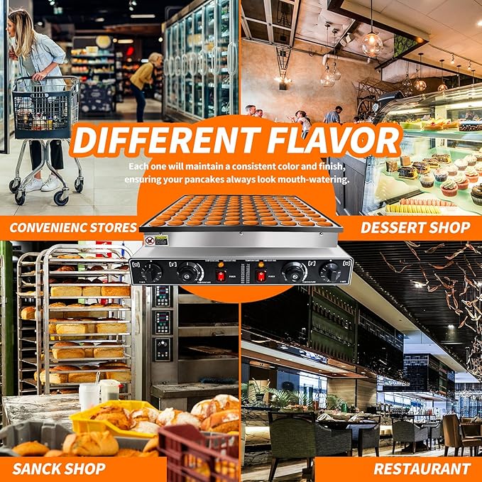 KOOTEN Dutch Pancake Baker,100pcs Electric Commercial Large Waffle Maker,Mini pancakes Maker Machine, Non-Stick Round Stainless Steel Mini Waffle Maker with 2 Thermostats and 2 Timers