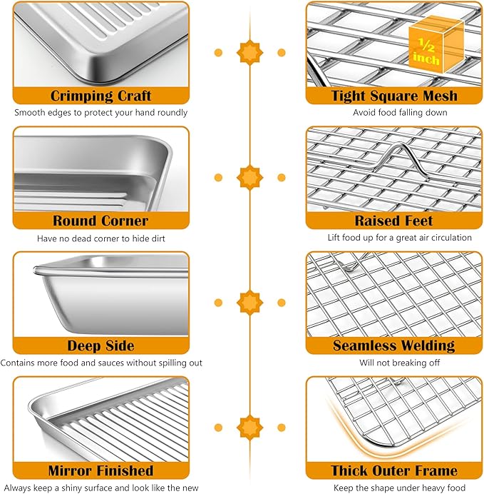 P&P CHEF Baking Oven Pan with Wire Rack, Stainless Steel Baking Oven Sheet Tray, Bacon Pan and Cooling Rack for Cooking Roasting Cookie, Dishwasher Safe & Easy Clean, 17.5 x 13 x 1 Inch