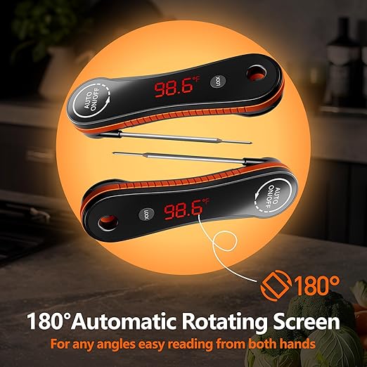 Digital Meat Thermometer, Paysean 0.5 Sec Instant Read ±0.5℉ with Auto-Rotating Backlit Display, IP67 Waterproof and Calibration for Cooking, Candy, Grilling, BBQ, Liquid, Smoker, Beef