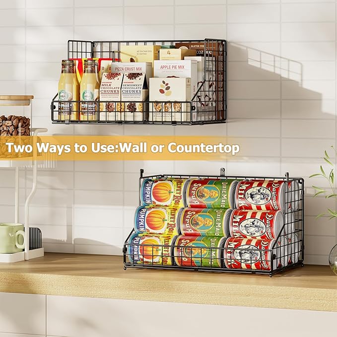 Stackable Can Organizer for Pantry,2 Tier Soda Can Organizer with 4 Adjustable Dividers Holds 42 Cans,Can Storage Rack Holder for Canned Goods,Can Dispenser for Refrigerator,Fridge,Countertop,2 Pack