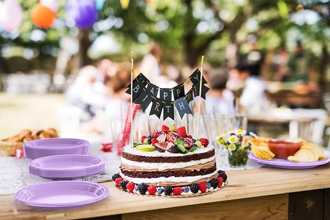 Exquisite Party Solids Lavender Plastic Plates For Party 9" Lavender Disposable Plates Heavy Duty Supplies 100 Pcs Plastic Dinnerware Sets Heavy Duty 350 GSM Disposable Dinnerware Set