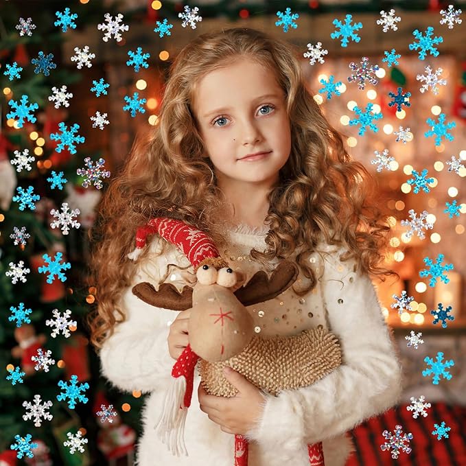 MARFOREVER Winter Snowflake Confetti Decorations, White Blue Glitter Confetti Snow Scatter Sequins for Winter Wonderland Frozen Holiday Baby Shower Party Table Decor Supplies