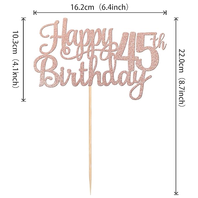 1 PCS Happy 45th Birthday Cake Topper Glitter Cheers to 45 Years Birthday Cake Pick 45 Fabulous Cake Decoration for Happy 45th Birthday Theme Party Decorations Supplies Rose Gold