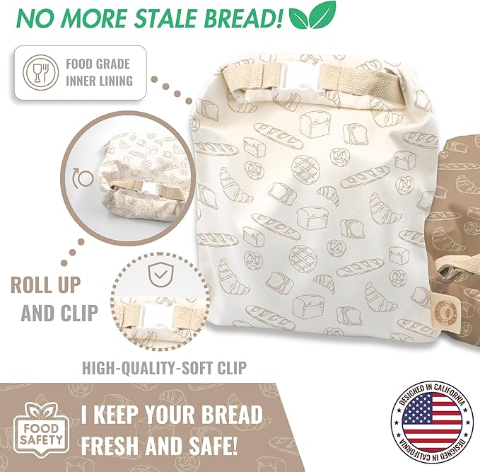 Cozy Bread® Reusable Bread Bag Set for Home Bakers | USA Brand | Charming Designs (Bread)