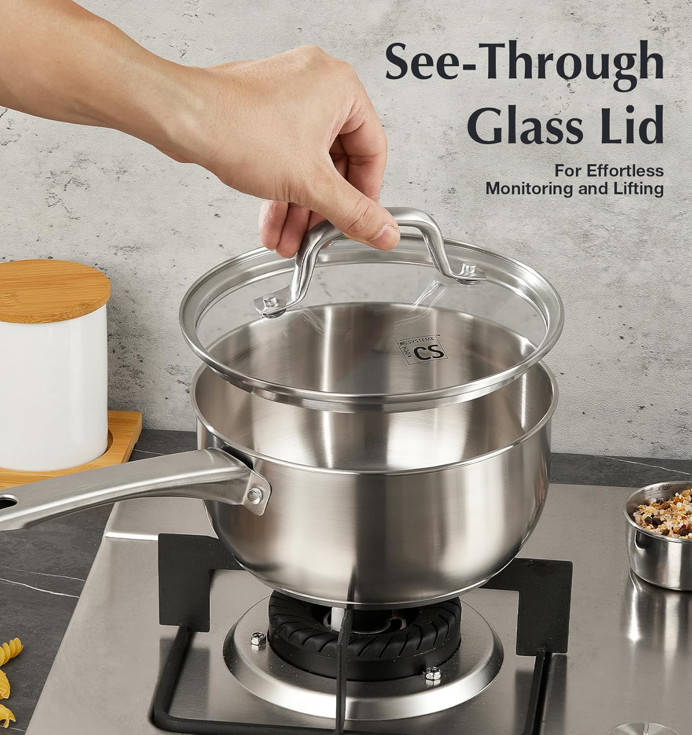 KOCH SYSTEME CS Stainless Steel Saucepan, 2 Quart Stainless Steel Sauce Pan with Lid, 2 Quart Saucepan with Lid, Premium Steel Pot, Induction Sauce Pan,Small Sauce Pot, Oven Safe