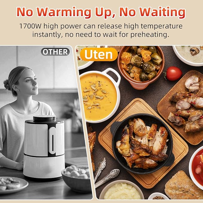 Air Fryer 5.8Qt/5.5L - Uten Electric Airfryer with Temperature Control, Timer, Non-Stick Fry Basket, 1700W High-power, Fast Oven Oilless Cooker, Dishwasher Safe - A Great Kitchen Assistant
