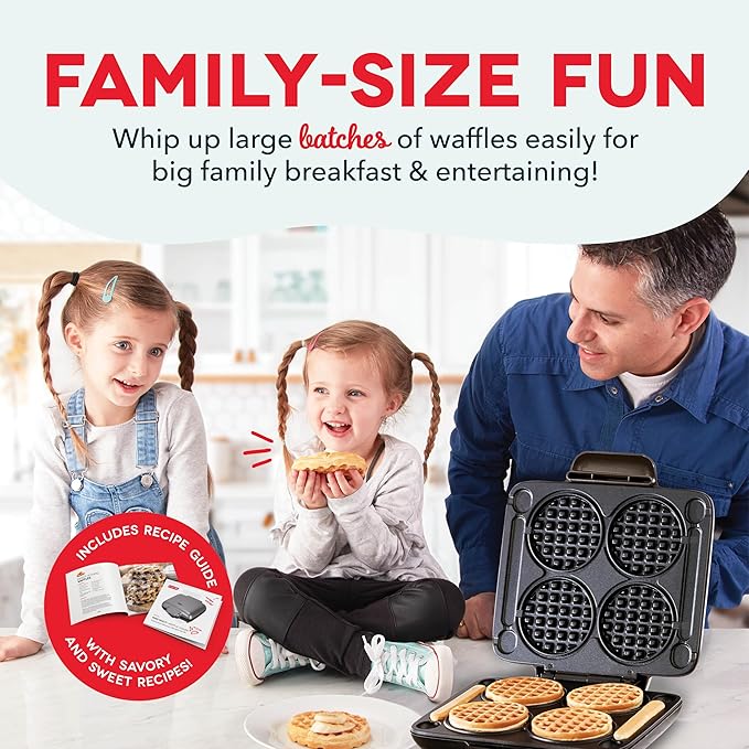 DASH Multi Mini Waffle Maker - Four 4” Waffle Molds, Nonstick Waffle Iron with Quick Heat-Up, Nonstick Surface - Perfect Mini Waffle Maker for Kids and Families, Just Add Batter