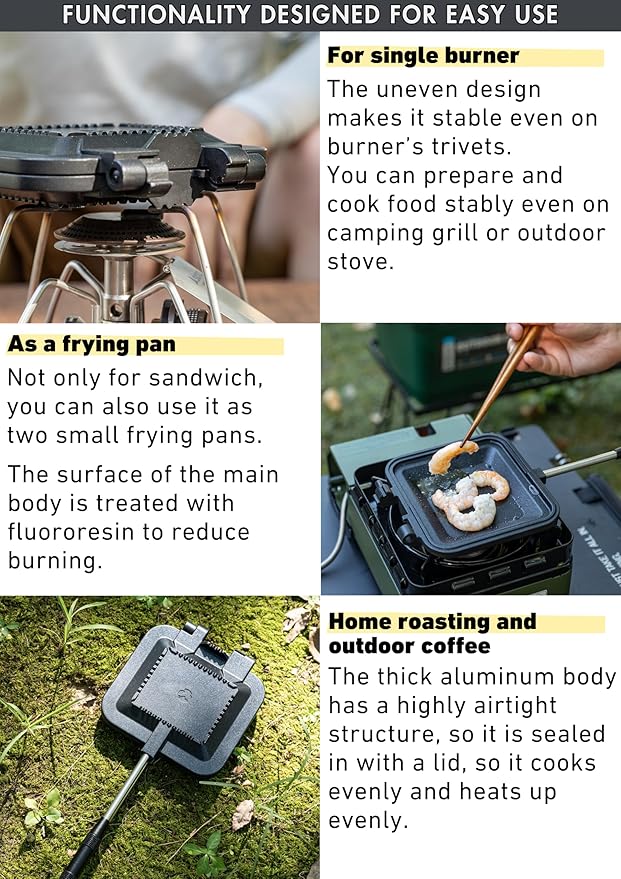 camping moon Sandwich Maker Hot Sand Single Burner Gas Fire Open Fire Compact Aluminum TT-1315 (Black w/bag)