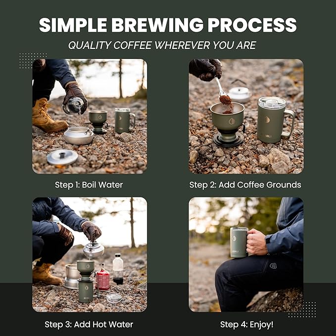 Pour Over Coffee Maker Camp Set – Vacuum Insulated Mug with Leakproof Lid, Stainless Steel Micro Filter, Scratch-Resistant Finish, Portable Coffee Maker for Camping, Travel & Outdoor Adventures