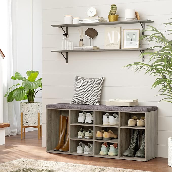 DINZI LVJ Long Wall Shelves, 47.3Inch Wall Mounted Shelves Set of 2, Extra Large Wall Storage Ledges with Sturdy Metal Brackets for Living Room, Bathroom, Bedroom, Kitchen, Grey Wash