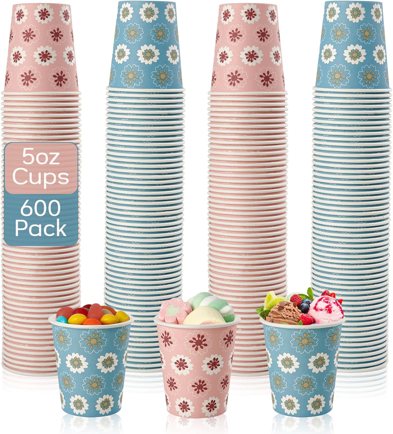 600 Pack 5oz Paper Cups, Bathroom Cups, Mini Mouthwash Cups, Colorful Disposable Cups, Hot Drinking Cup for Travel, Party and Event