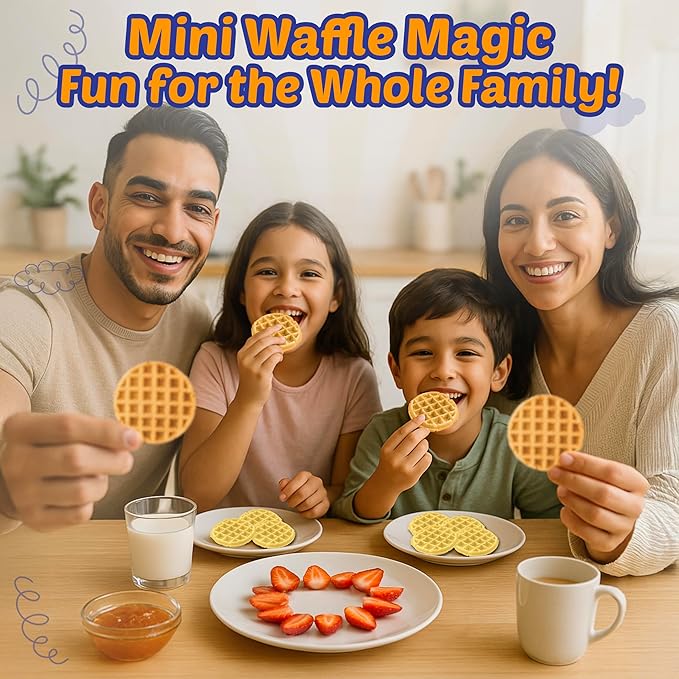 StarBlue Mini Waffle Bites Maker with FREE Waffle Tongs - 8 x 2” Tiny Waffle Bites, Non-Stick, Fast Heating, Perfect for Kids’ Breakfast, Snacks, Compact & Easy to Clean, White, 120V 60Hz 750W