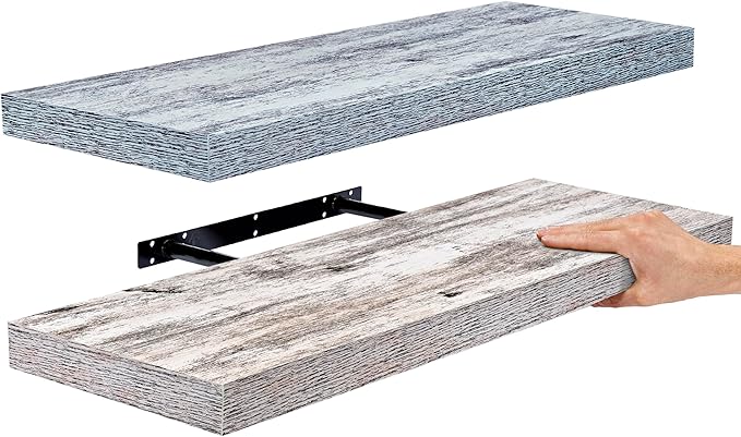 Sorbus Floating Shelf — Hanging Wall Shelves Decoration — Perfect Trophy Display, Photo Frames — Extra Long 24 Inch (Rectangle Shelf Set - Blue White)