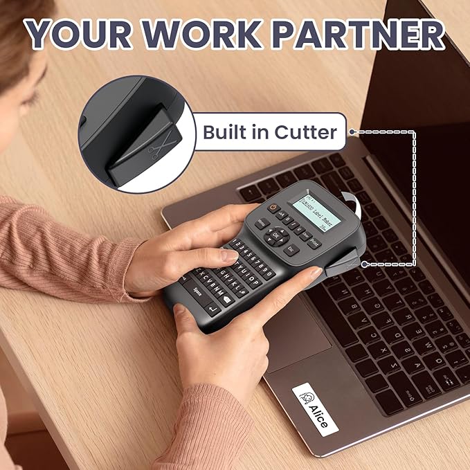 Label Maker Machine with-Tape Waterproof, Rechargeable Label Maker Portable, Keyboard Label Makers with Backlit Screen, Bluetooth Labeler for School Office Industrial Use, LM1600 Black