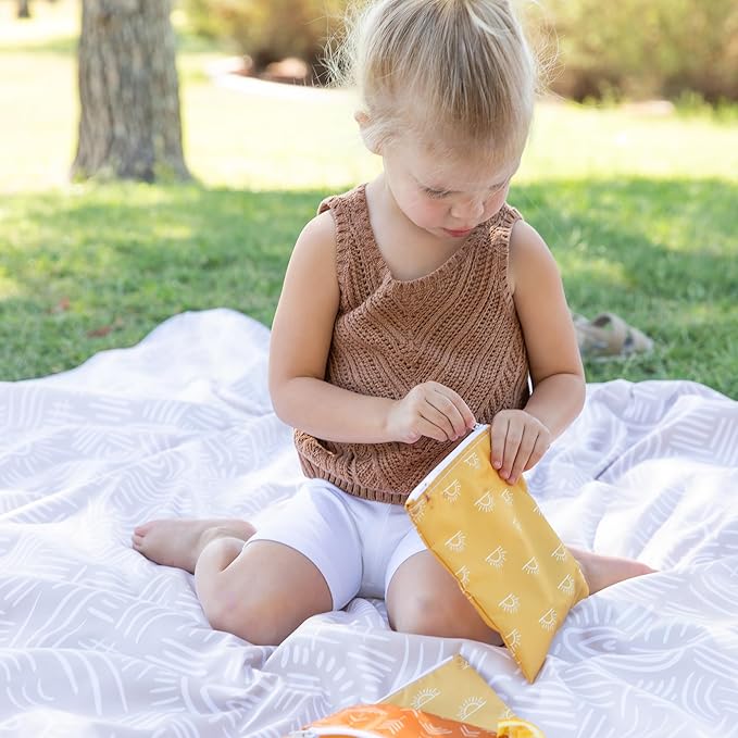 Bumkins - Cloth Snack & Sandwich Bags - For Storage, Travel, Food Prep, Lunch - Reusable, Water Resistant, Washable, Dishwasher Safe - Snack Bags for Kids - Zipper Closure - Desert Boho - 4 Pack