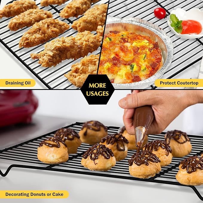 Cooling Rack Set of 2, E-far 1/2 Sheet Baking Racks for Oven Cooking Roasting Grilling, Non-stick 16.4” x 11.4” Wire Rack for Cookie Cake Bacon Meat Resting, Non-toxic & Easy to Clean