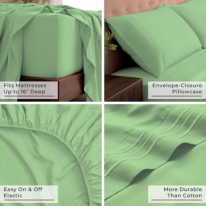 Mellanni California King Sheets Set - 4 PC Iconic Collection Bedding - Hotel Luxury, Extra Soft, Cooling Bed Sheets - Wrinkle, Fade, Stain Resistant (Cal King, Pistachio)