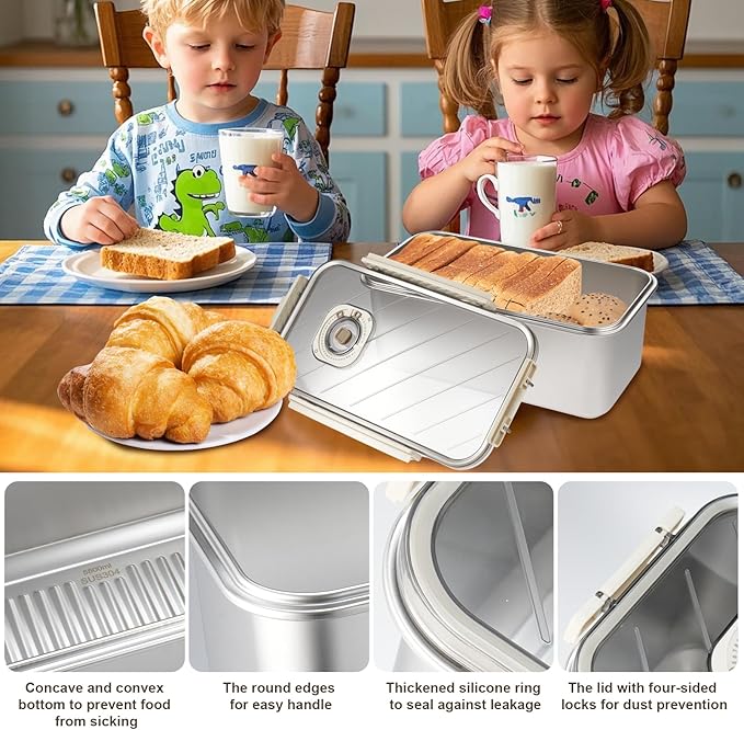 Bread Box for Homemade Bread, Time Recording Bread Storage Container with Lid, Airtight Fresh Bread Holder bin For Kitchen Countertop, Dishwasher Safe