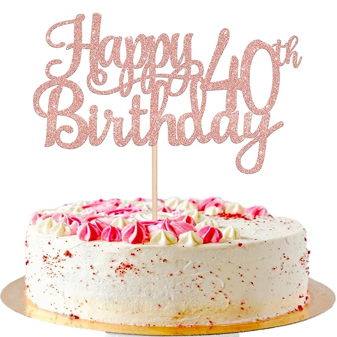 1 PCS Happy 40th Birthday Cake Topper Glitter Cheers to 40 Years Birthday Cake Pick 40 Fabulous Cake Decoration for Happy 40th Birthday Anniversary Party Decorations Supplies Rose Gold