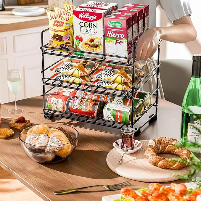 SUFAUY 3 Tier Can Organizer for Pantry, Holds 36 Cans for Cabinet Storage or Kitchen Shelves, 12" d X 16.5" w X 14" h, Black